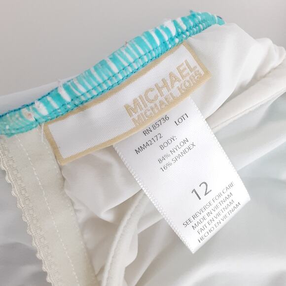 Michael Kors Blue Waves Geometric Bandeau Strapless One Piece Swimsuit Womens 12 - Picture 7 of 10